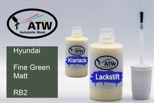 Hyundai, Fine Green Matt, RB2: 20ml Lackstift + 20ml Klarlack - Set, von ATW Autoteile West.